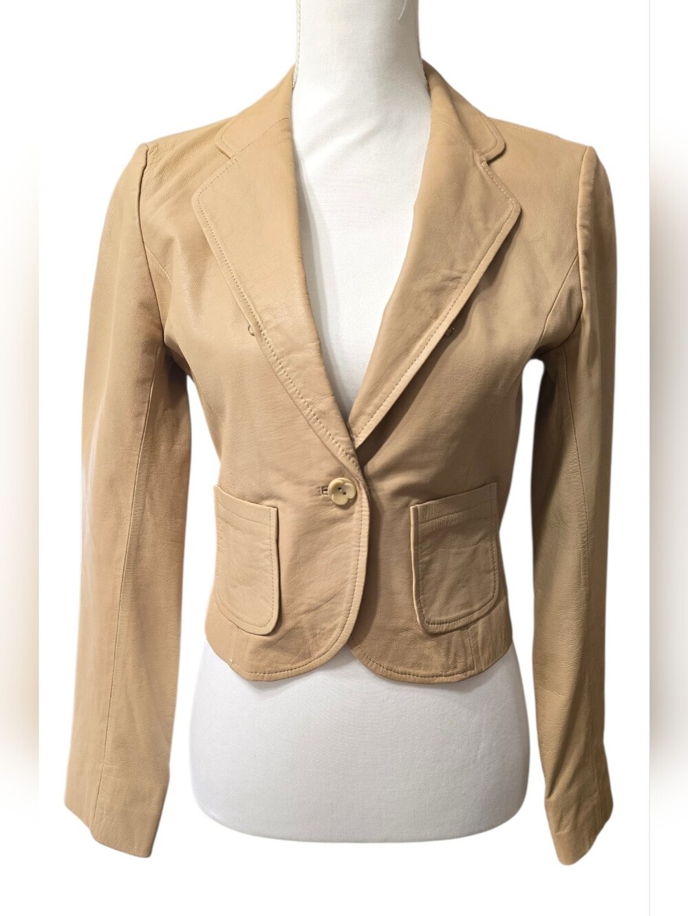 Bebe Tan Women's Geniune Leather Blazer Jacket